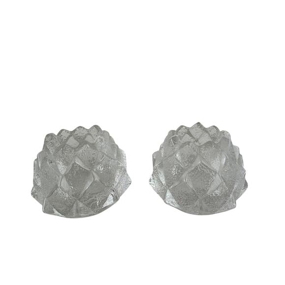 Set of 2 Orrefors Sweden Nimbus Artichoke Votive Heavy Crystal Glass - Picture 1 of 6